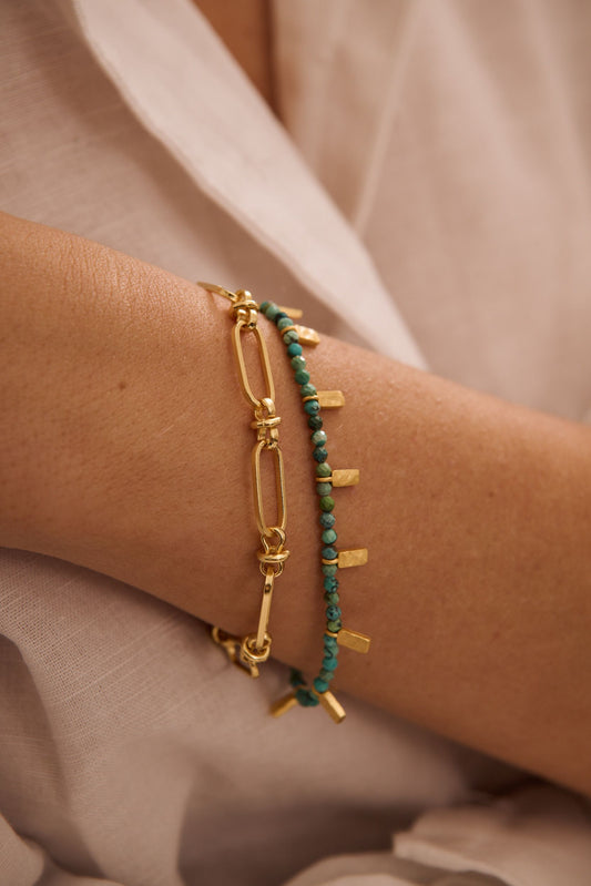 Turquoise Bracelet in 18KT Yellow Gold Plate