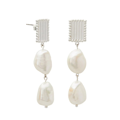 Aphrodite Goddess Medium Pearl Earrings in Sterling Silver