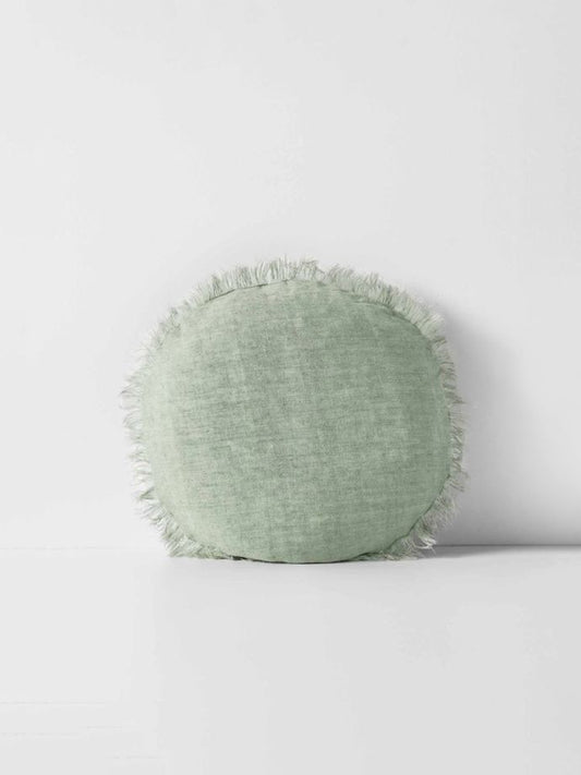 AURA 45CM ROUND CUSHION LINEN FRINGE SAGE