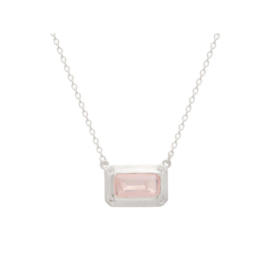 Rose Quartz Pendant Necklace with White Topaz in Sterling Silver