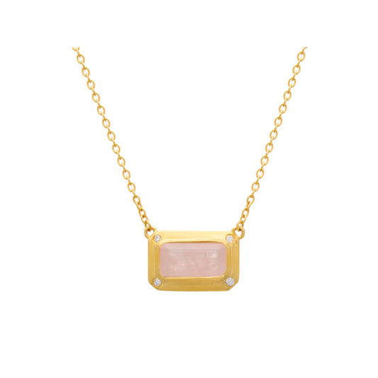 Rose Quartz Pendant Necklace with White Topaz in 18KT Yellow Gold Plate