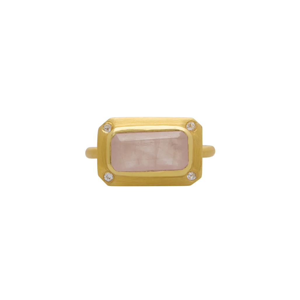 Rose Quartz Ring 18KT Yellow Gold