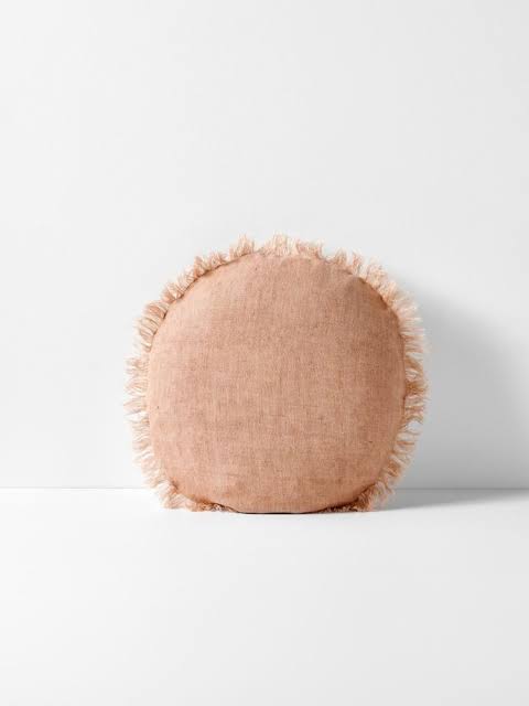 AURA 45CM ROUND CUSHION LINEN FRINGE CLAY