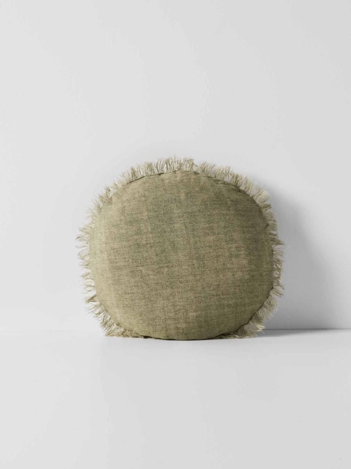 AURA 45CM ROUND CUSHION LINEN FRINGE Fennel