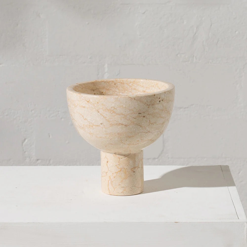 Kiri Travertine Standing Bowl