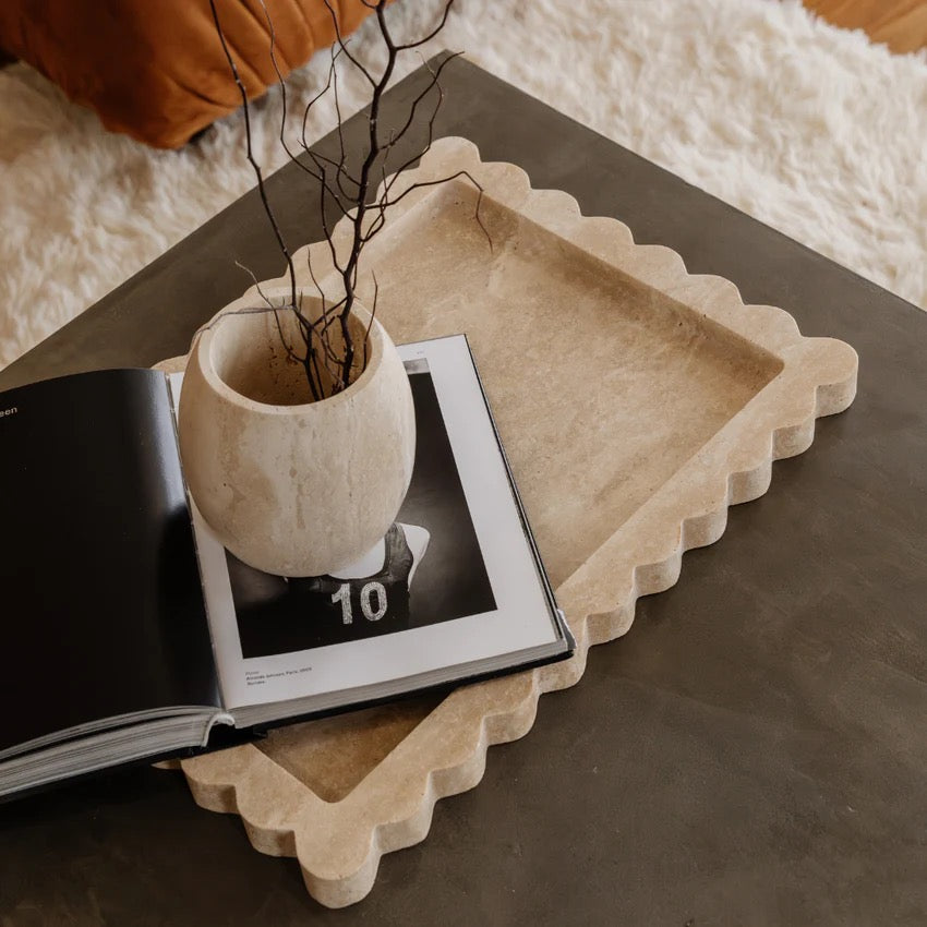 Palazzo Large Scalloped Tray - Beige Travertine