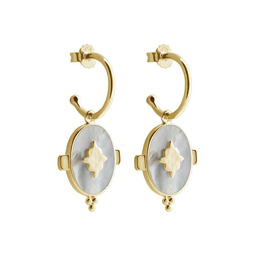 Oval Earrings with MOP in 18KT Yellow Gold Plate