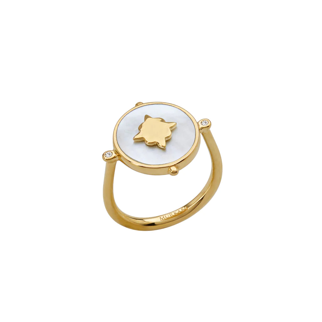 Temple Moon Ring with MOP in 18KT Yellow Gold