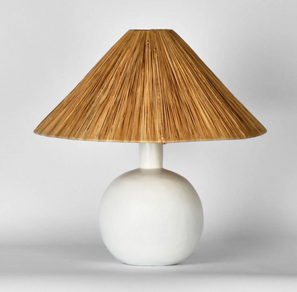 Aria Lamp Small White with Raffia Shade