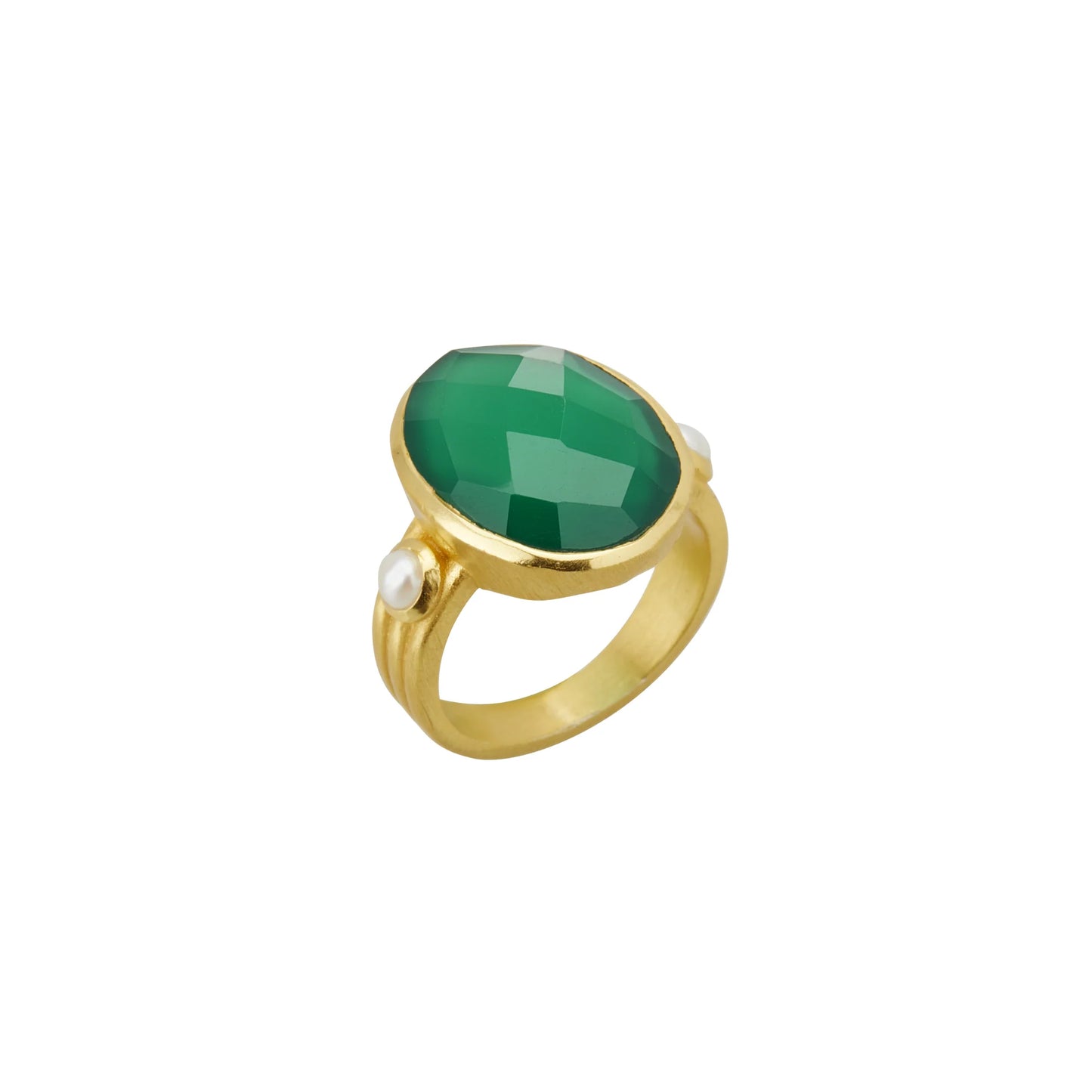 Green Onyx & Pearl Ring