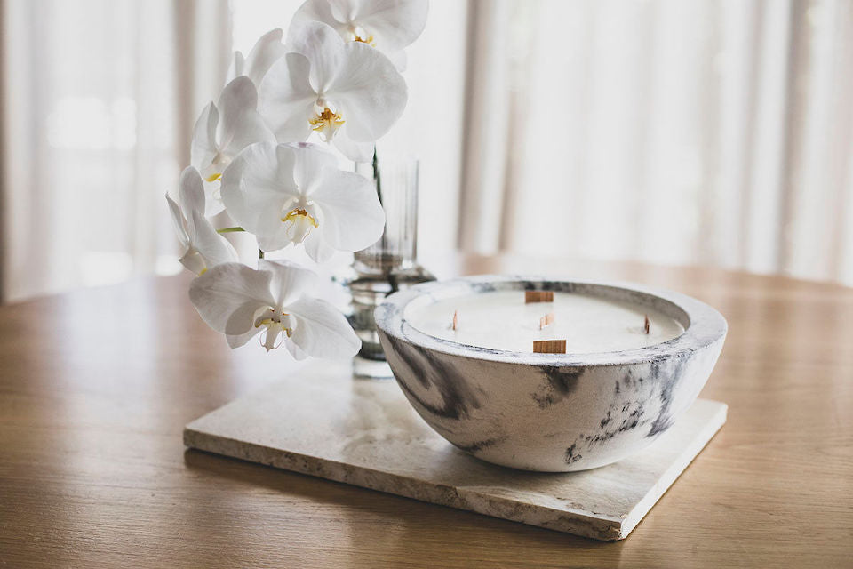 Extra Large Concrete Candle - Marbled Black & White, French Pear