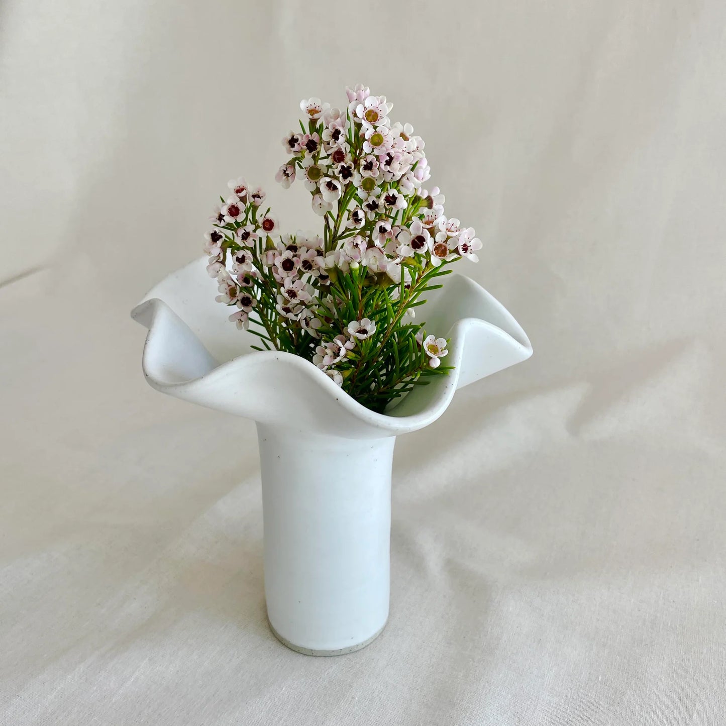 White Wave Pedestal Vase - Medium