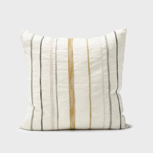 Moro Linen Cushion - White w' Multi Stitching