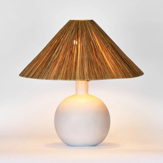 Aria Lamp Small White with Raffia Shade