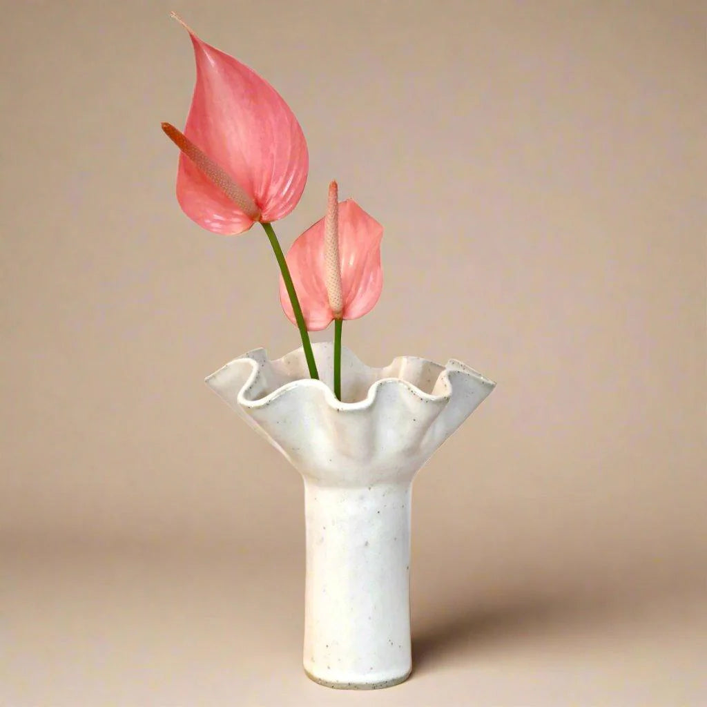 White Wave Pedestal Vase - Medium