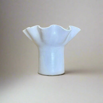 White Wave Pedestal Vase - Wide Base Large