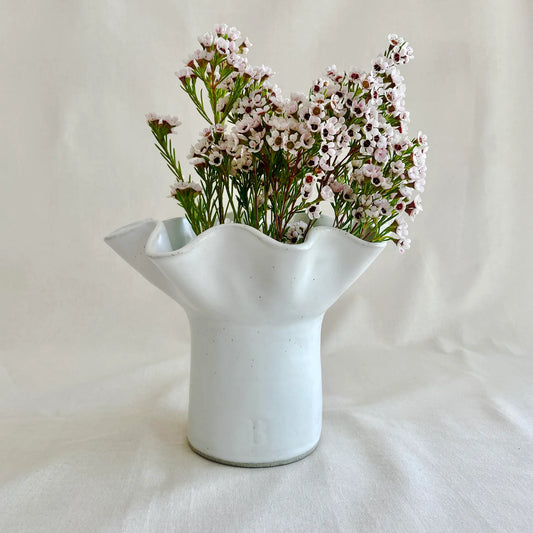 White Wave Pedestal Vase - Wide Base Large