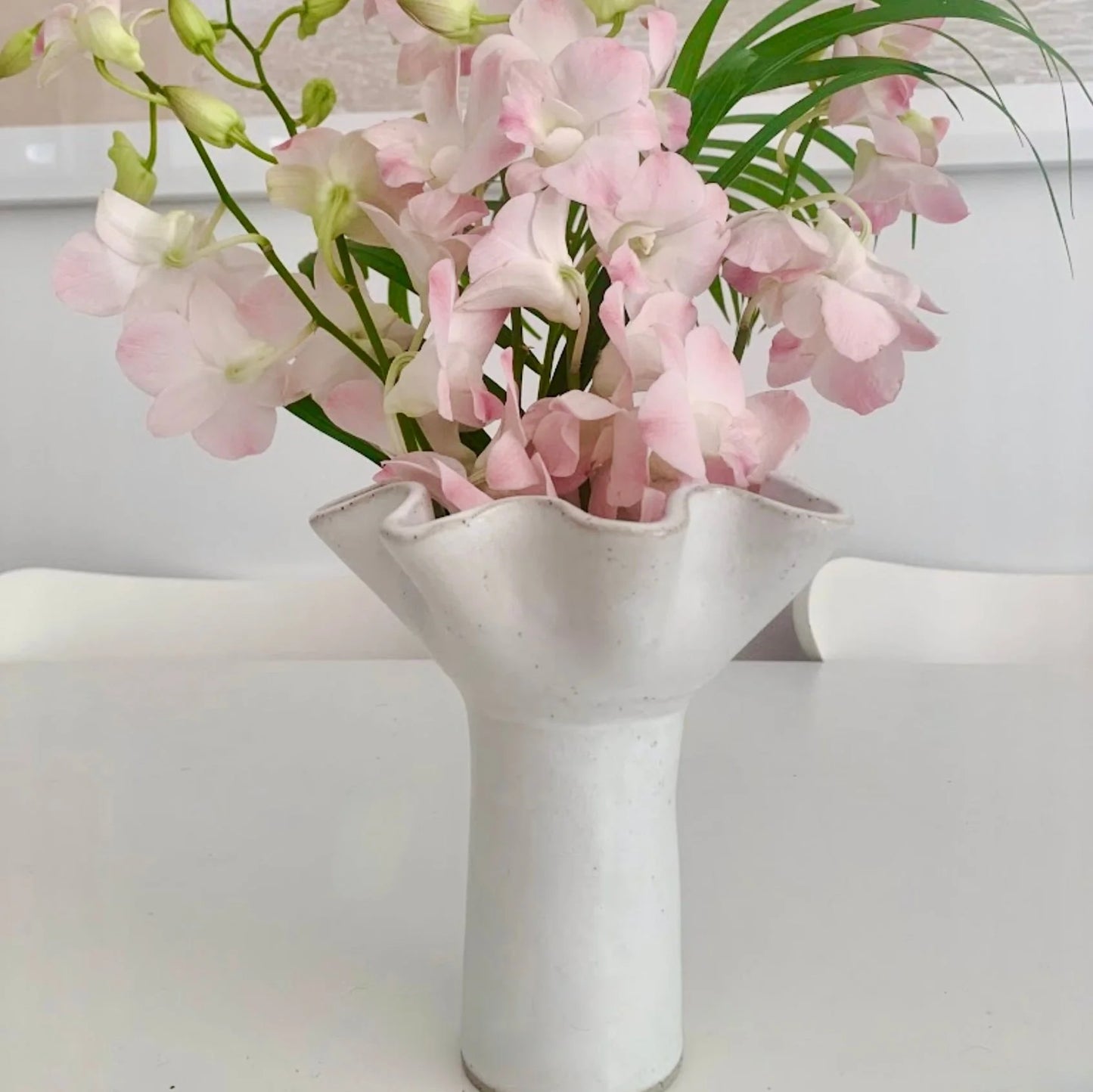 White Wave Pedestal Vase - Medium